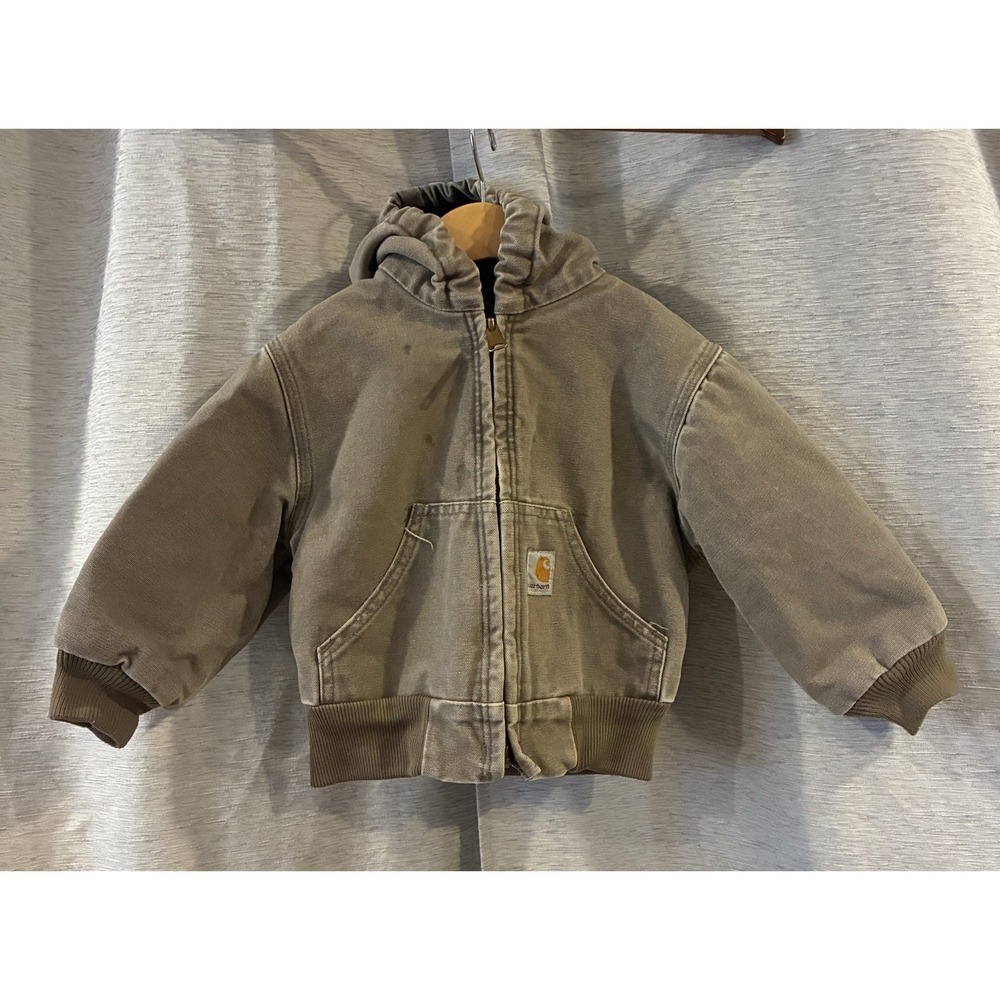 Carhartt Vintage Toddler 3T Canvas Hooded Jacket Tan YTJ130 Quilted Lining